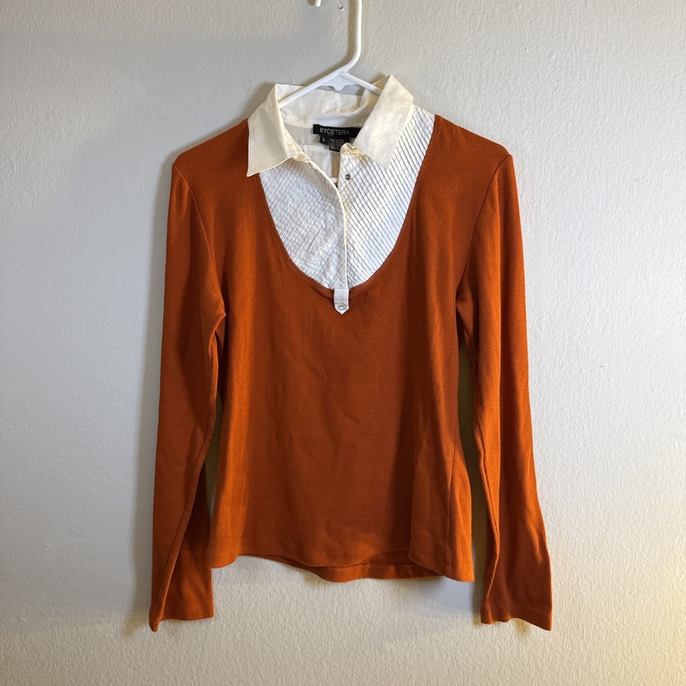 E3 By Etcetera Orange And White Size Large Collar Career Wear Y2K  Vintage‎